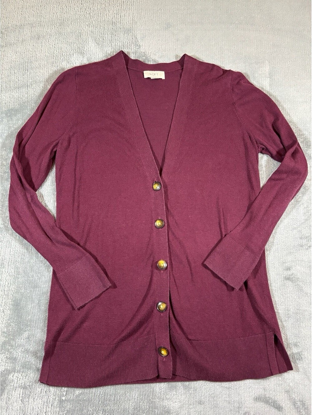 LOFT Ann Taylor Cardigan Burgundy Cotton Blend Button Front Sweater Womens Small
